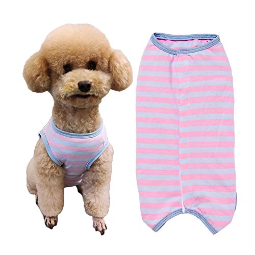 【送料無料】KUVEELA PET 術後服 犬 服 犬用品 術後ウェア 術後カバー服 エリザベスカラーの代わる 保護服 雄 雌兼用 避妊 離乳 傷口保護 皮膚病 通気 夏用 小型犬 中型犬（SS、ピンクブルー）