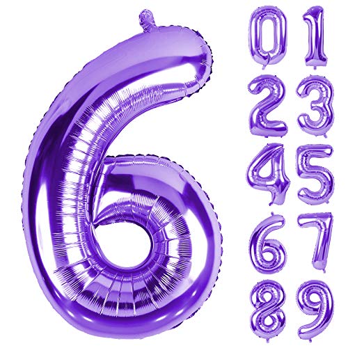 【送料無料】Lausatek バルーン アルミ風船 数字6 ナンバー 40インチ 大きい 誕生日 ハッピーバースデー 飾り付け ウェディング 記念日 パーティー 紫 約90cm パープル