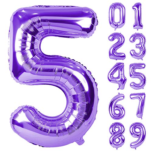 【送料無料】Lausatek バルーン アルミ風船 数字5 ナンバー 40インチ 大きい 誕生日 ハッピーバースデー 飾り付け ウェディング 記念日 パーティー 紫 約90cm パープル