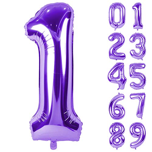 【送料無料】Lausatek バルーン アルミ風船 数字1 ナンバー 40インチ 大きい 誕生日 ハッピーバースデー 飾り付け ウェディング 記念日 パーティー 紫 約90cm パープル