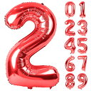 【送料無料】Lausatek バルーン アルミ風船 数字2 ナンバー 40インチ 大きい 誕生日 ハッピーバースデー 飾り付け 赤 記念日 パーティー 約90cm レッド