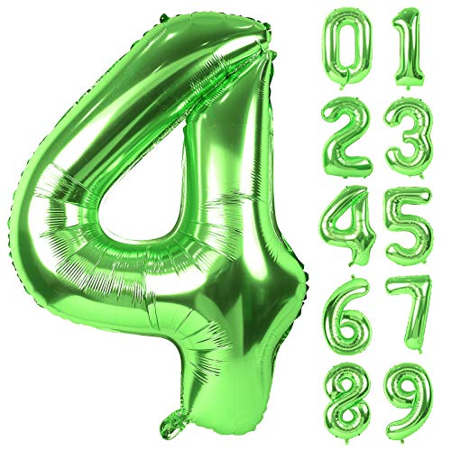 【送料無料】Lausatek バルーン アルミ風船 数字4 ナンバー 40インチ 大きい 誕生日 ハッピーバースデー 飾り付け ウェディング 記念日 パーティー 緑 約90cm グリーン