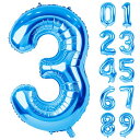 【送料無料】Lausatek バルーン アルミ風船 数字3 ナンバー 40インチ 大きい 誕生日 ハッピーバースデー 飾り付け 青 記念日 パーティー 約90cm ブルー