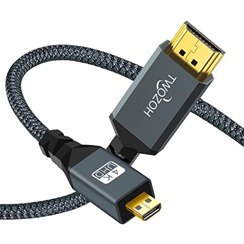 【送料無料】Twozoh Micro HDMI to HDMI ケーブル 3M (HDMI マイクロタイプDオス - HDMI タイプAオス) 3D 4K 1080P @60Hz ハイスピード マイクロHDMI HDMI ケーブル GoPro/デジカメ/アクションカメラなどに対応 ナイロン編み保護