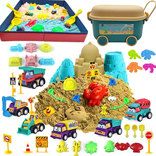 【送料無料】La Gacela 室内砂場セット室内遊び 砂遊び 型 砂粘土3.0 KG 海洋動物 恐竜 城などの金型 付き収納ボックス 折りたたみプール 建設車...