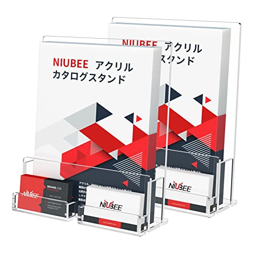 【送料無料】NIUBEE アクリル 透明 カタログ・POP広告スタンド A4縦型 名刺ボックスローダー 2セット 卓上 パンフレット立て おしゃれ カタログラック ハガキホルダー 店舗 販促 オフィス 机上用品