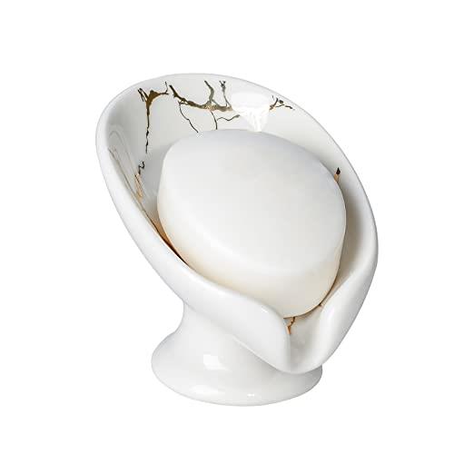 Umlaca ソープディッシュ 陶器 石鹸ケース せっけんおき おしゃれ ソープディッシュ 水が流れる ソープトレー 水が切れる お風呂 バス用品 浴室 洗面台などに適用 (ホワイト)
