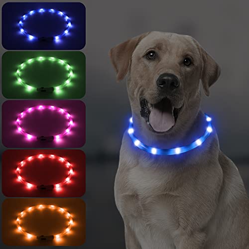 【送料無料】Dolitego 光る犬の首 輪 LED 充電式 夜犬の散歩のための犬首 輪ライト 小さな犬、中犬、大きな犬のためにカット可能なLED犬の襟 (ワンサイズ - シリコン, ブルー)
