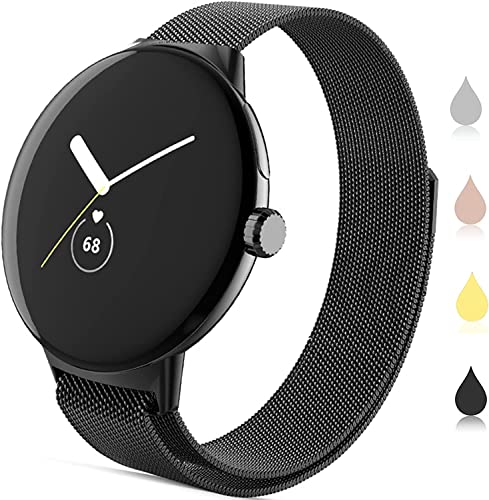 【送料無料】[Odejaa] コンパチブル Google Pixel Watch バンド ステンレス留め金製 男女兼用 長さ調節 強力な磁 通気 メッシュ ベルト (黒)