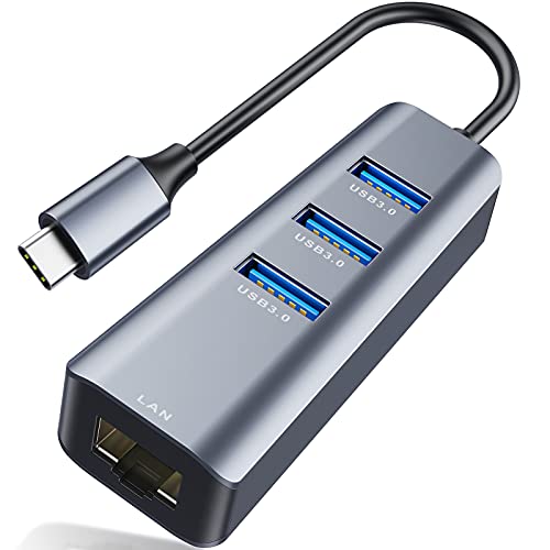 ABLEWE USB C LANA_v^[ 4in1 USB C nu 3*USB 3.0 g|[g+RJ45|[gMKrbg C[Tlbg[1000/100/10Mbps܂] USB Hubg Type C LLANϊA_v^[AMacBook Pro/Air 2021/2020/2019, iPad Pro 2021, Chromebook, XPS, Surface Book 3/2/GoΉ