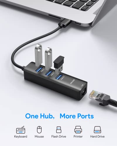 プライムプラス 楽天市場店の【送料無料】USB LAN 変換アダプター、ABLEWE 有線LANアダプター10/100/1000Mbps RJ45 ギガビット、USB3.0*3拡張 5Gbps高速データ 転送 [Windows10/8.1/Mac/Linux/Surface Pro/Chromebook ]対応｜アングル2