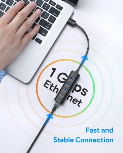 ������̵����USB LAN �Ѵ������ץ�����ABLEWE ͭ��LAN�����ץ���10/100/1000Mbps RJ45 �����ӥåȡ�USB3.0*3��ĥ 5Gbps��®�ǡ��� ž�� [Windows10/8.1/Mac/Linux/Surface Pro/Chromebook ]�б�