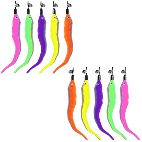 サムコス 羽のおもちゃ 猫おもちゃ 毛虫 ぬいぐるみ 猫のお好み 天然鳥の羽棒 交換用羽 鈴付き （10本..