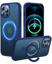 【利便性・スタンド・Magsafe】CASEKOO iPhone12ProMax 用 ケース 隠し収納式 米軍MIL規格 耐衝撃 スマホケース 薄形半透明 マット仕上げ 指紋防止 ストラップホール付き ワイヤレス充電対応 2023年新型 アイフォン 12promax 用 ケース 6.7インチ カバー(ブルー)