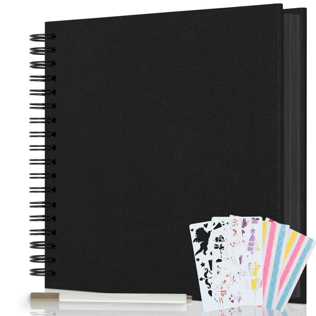 AIOR スクラップブック アルバム 手作り フォトアルバム 大容量 耐久性 アルバム 台紙 40枚 80ページ 24.3CMx24.3CM 切り抜き帳 思い出帳 DIY写真集 誕生日 赤ちゃん写真集 卒業記念集 結婚記念 お祝いプレゼント(ブラック)