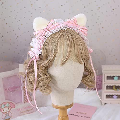 Kuroobaa 猫耳 ねこ耳 ロリータ ヘッドドレス カチューシャ 3WAY 髪飾り ヘアアクセサリー コス プレ コスチ ューム (ピンク)