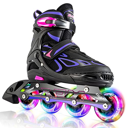 【送料無料】2pm Sports インラインスケート 子供用 ローラースケート 4サイズ 調節可能 女の子 発光 Inline skate 初心者向け 男女共用 静音 耐久 安全 (パープル, M)