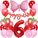 Lausatek バルーン 誕生日 6歳 風船セット HAPPY BIRTHDAY バースデー ガーランド バースデー 飾り付け 数字6 いちご 蝶結び 装飾 お祝い イベント 子ども 男の子 女の子 赤 レッド