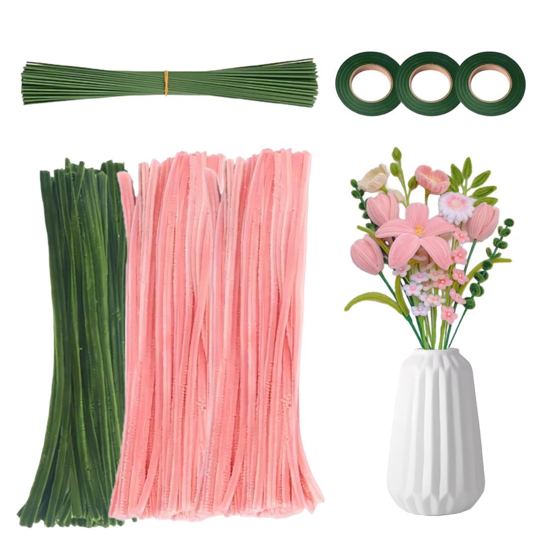 KDSSYFT 手芸モール 300本 曲げ可能 カラーモール 造形材料 手作り 花束 ポピー 小花 ぬいぐるみ造花 手芸用 母の日 バレンタインデー 誕生日 贈...