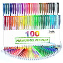 Lineon ジェルボールペン カラーボールペン 100パック ゲルインク 水性 50色セット 50色替え芯入り 塗り絵 スケッチ 落書き 絵描き グラフ 手帳...