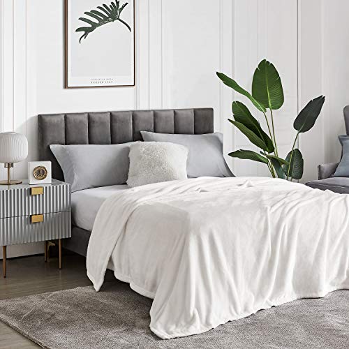 【送料無料】Hansleep 毛布 ダブル 冬用 白 ブランケット 暖かい マイクロファイバー 柔らかく肌触り フランネル 洗える 静電防止 四季適用 (180x200,ホワイト)