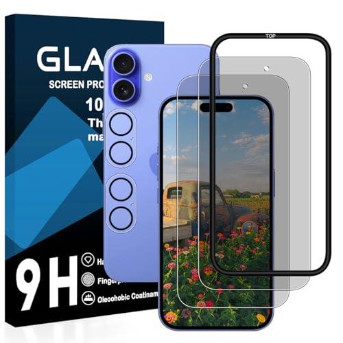 【2枚覗き見防止フィルム+2枚レンズ保護+ガイド枠】対応 iphone 16 plus ガラスフィルム 横から見えない アイフォン 16 plus フィルム 覗き見防止【 日本旭硝子製 強化ガラス 液晶 保護フィルム 硬度9H 耐衝撃 飛散防止 3D Touch 対応 高感度タッチ 指紋防止 撥油性 疎水性