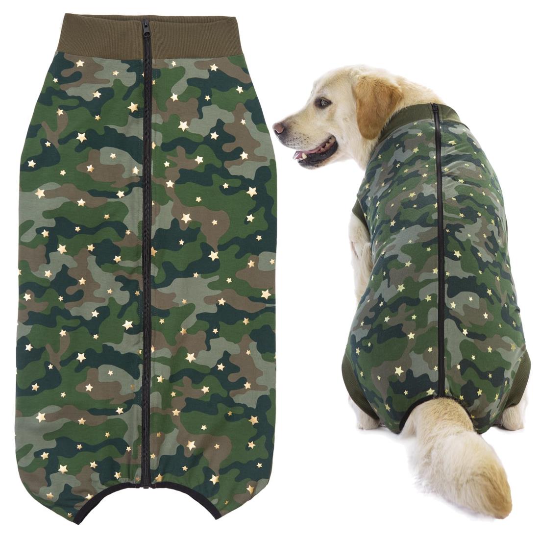 KUVEELA PET 大型犬 中型犬 術後服 メス オス 犬 手術後 服 犬用術後ウェア 介護服 ペット服 エリザベスカラー 避妊 離乳 傷口保護（迷彩 3L）