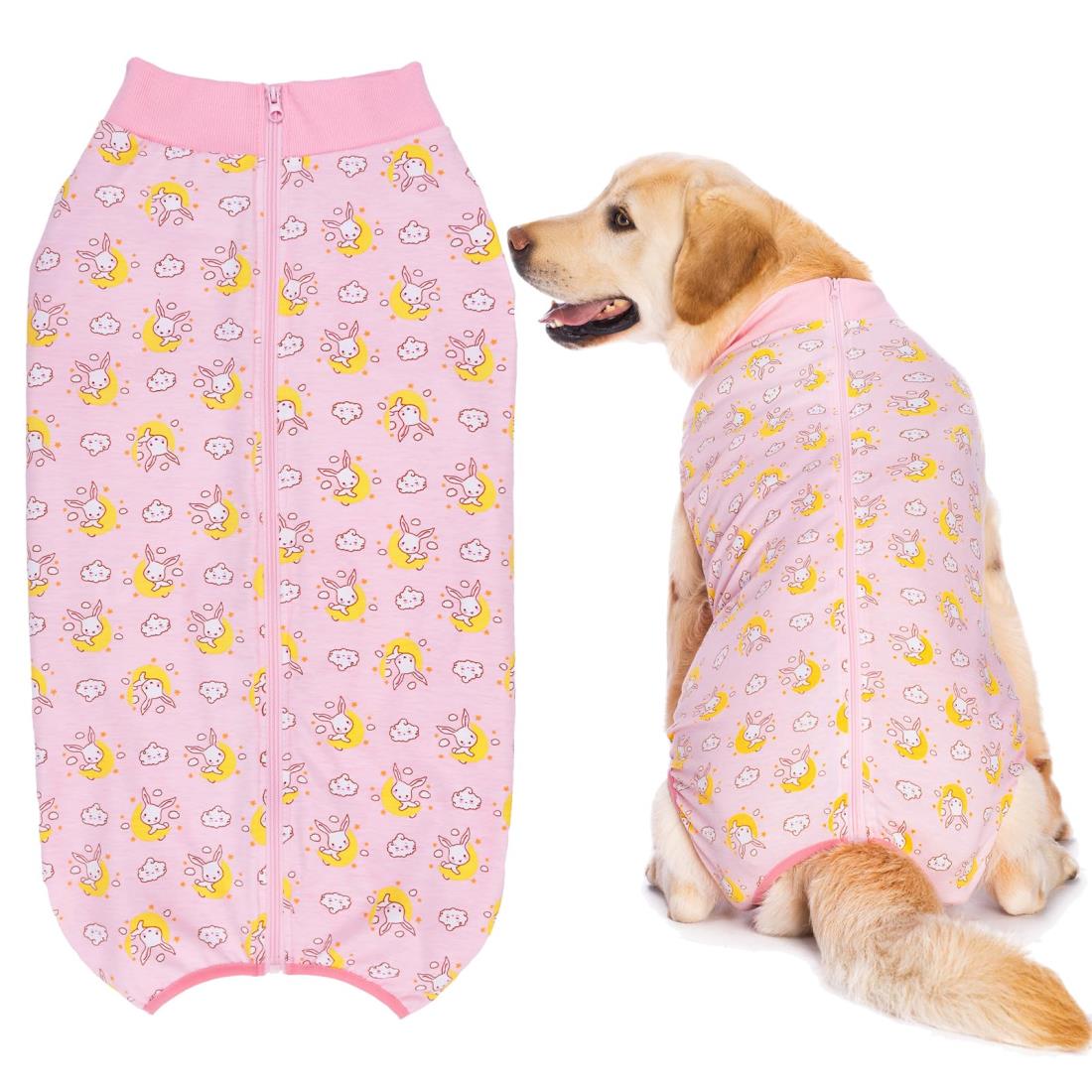 KUVEELA PET 大型犬 中型犬 術後服 メス オス 犬 手術後 服 犬用術後ウェア 介護服 ペット服 エリザベスカラー 避妊 離乳 傷口保護（（ウサギ柄）ピンク 3L）