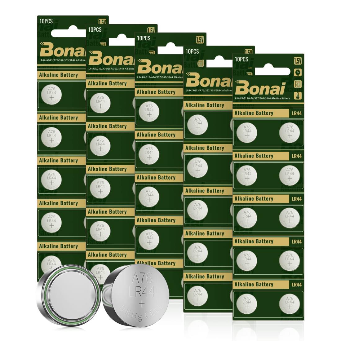 BONAI LR44 ボタン電池 50個 LR44 H アルカリボタン電池 1.5V アルカリ 電池 コイン電池 に適用する時計、体温 計用のサムネイル