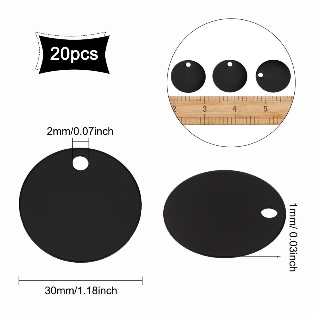 BENECREAT 20枚直径30mm アルミ札 黒色 円形 ネームタグ トラベルバッグタグ DIYブ...