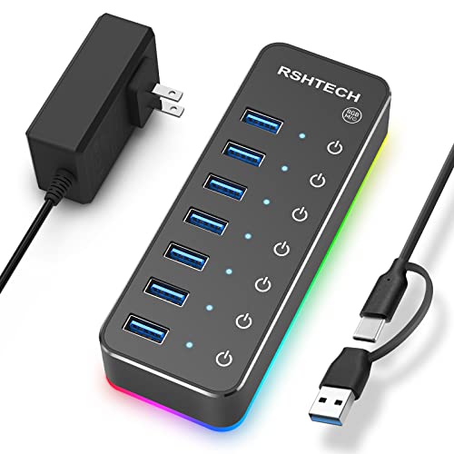 yzRSHTECH USBnu 3.0 dt RGB 7|[g 2 in 1 P[u t USB Hub A~ 5Gbps] Ztp[ƃoXp[p 5V 4A d ƗXCb`t(RSH-518R)