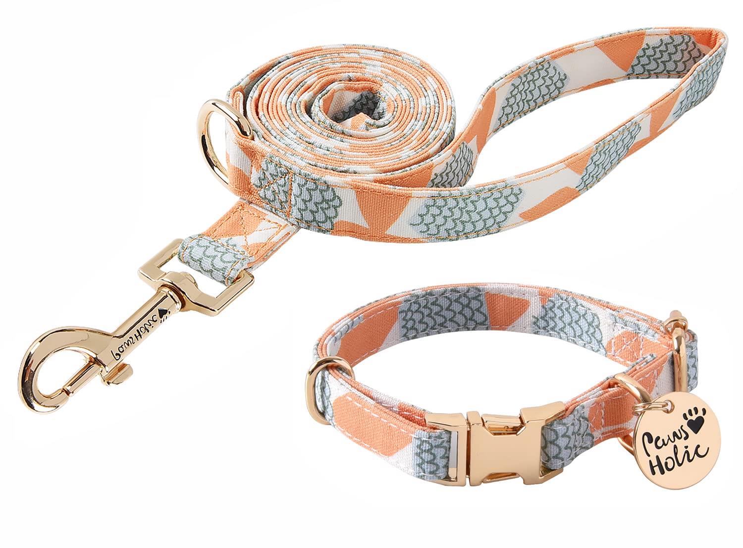 Neskatu 犬 首輪 リードセット 小型犬 中型犬 大型犬 犬用リード 首輪 かわいい 布製 コットン 軽量 調..