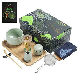 【送料無料】TEANAGOO 日本茶セット、抹茶泡立て器セット、抹茶茶碗竹抹茶泡立て器（chasen）、すくい（chashaku）、抹茶泡立て器、お茶セット。 O6、抹茶抹茶パウダーパック。 トレイに合わせる