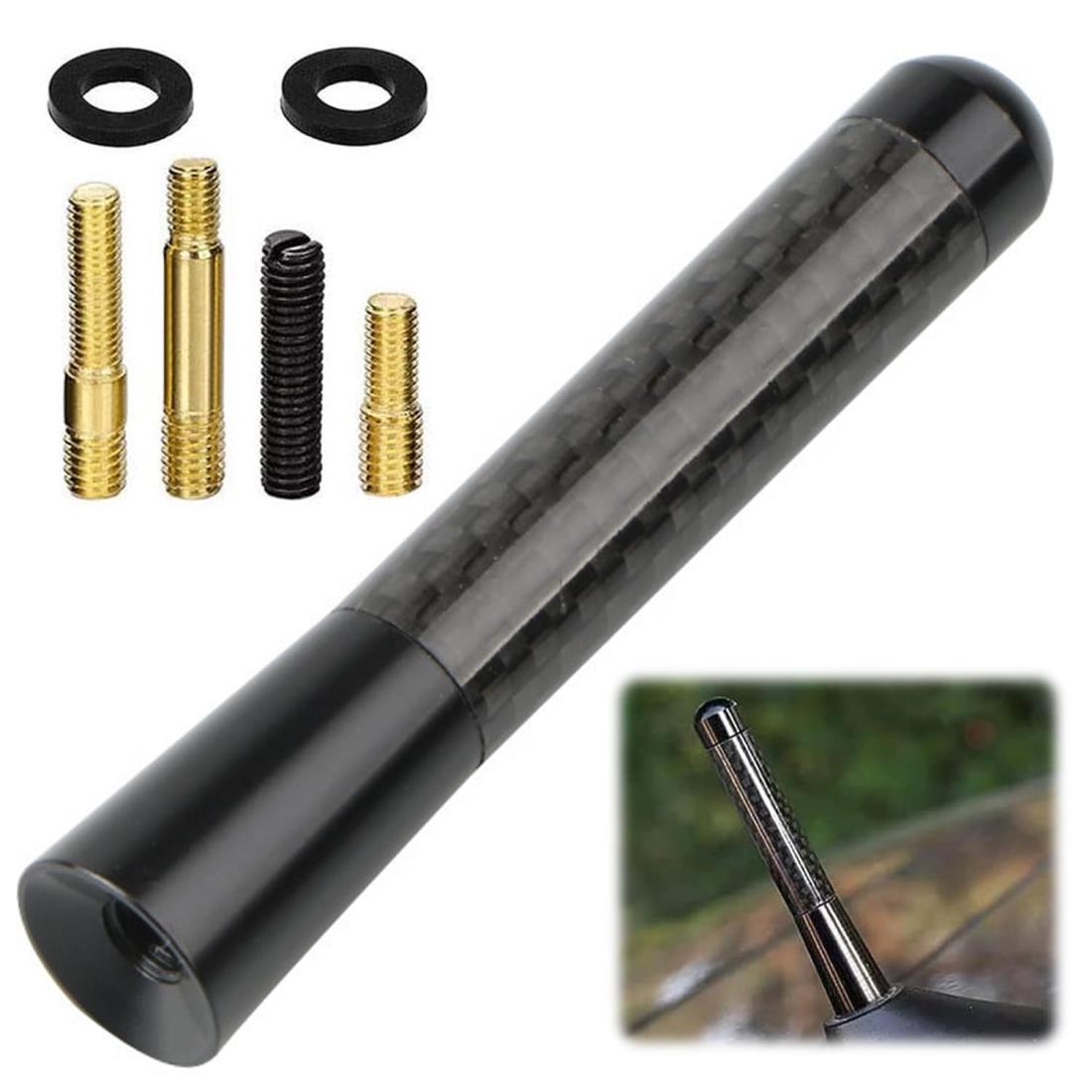 カーラジオアンテナ 自動車アンテナ 8cm ルーフアンテナ パワフルFM/AM受信 カーボンファイバーアンテ..