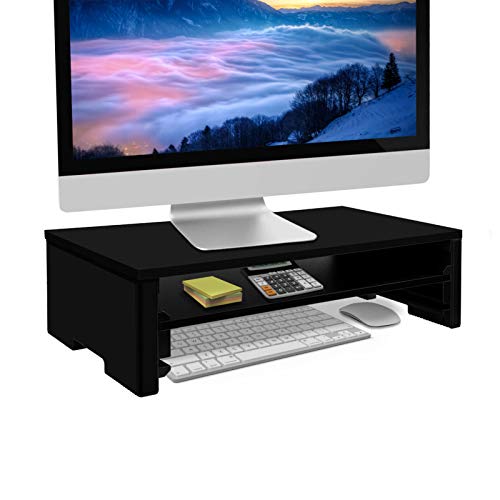 【送料無料】EAYHM モニター台 二段式 机上台 木製面板42.5x23.5CM PCキーボード收?ラック パソコン ス..