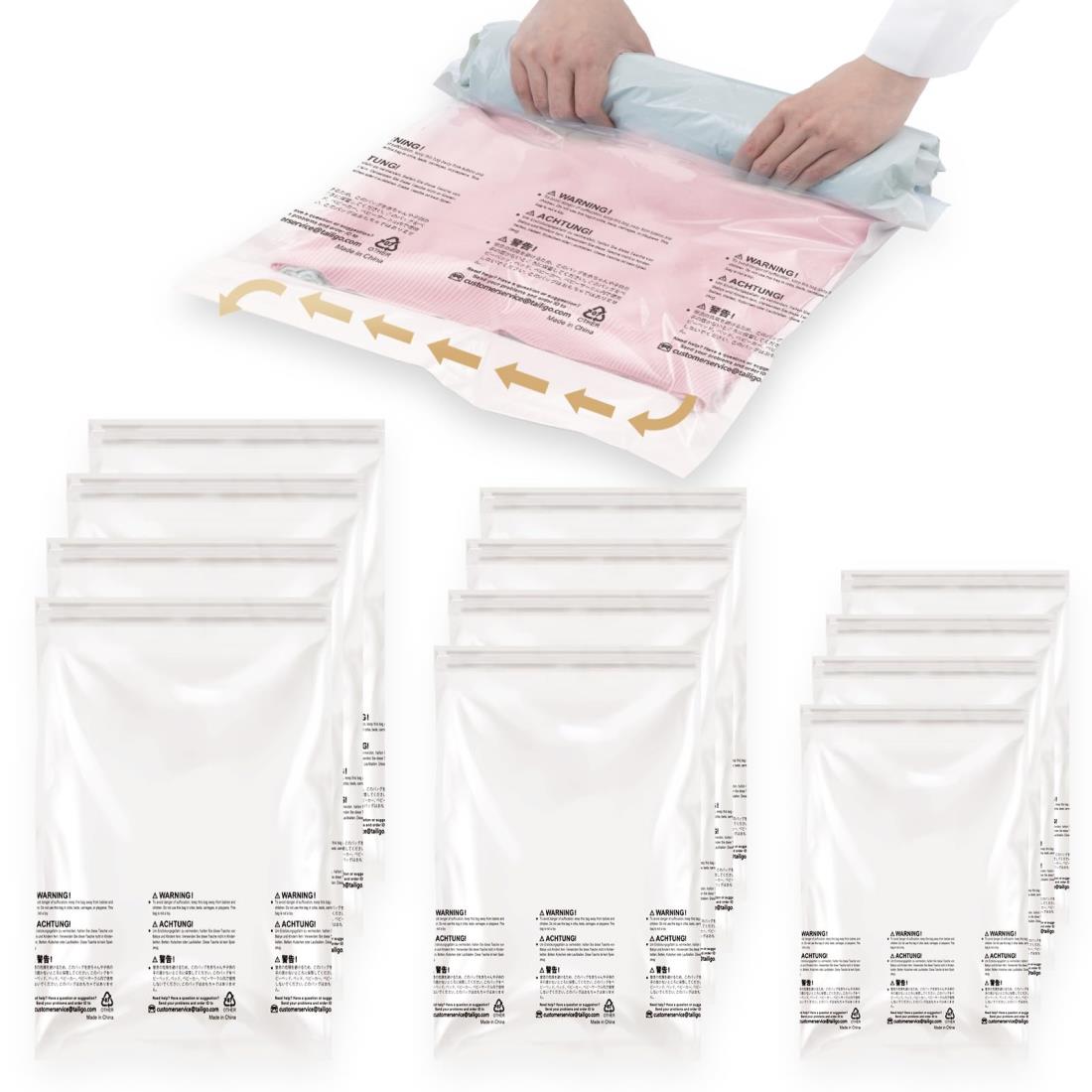 TAILI 圧縮袋 旅行 手巻き 衣類 圧縮ポーチ 真空バッグ 掃除機不要トラベルグッズ 便利 海外 洋服収納 出張 修学 家族旅行 グレー (M4枚/L4枚/LL4枚)