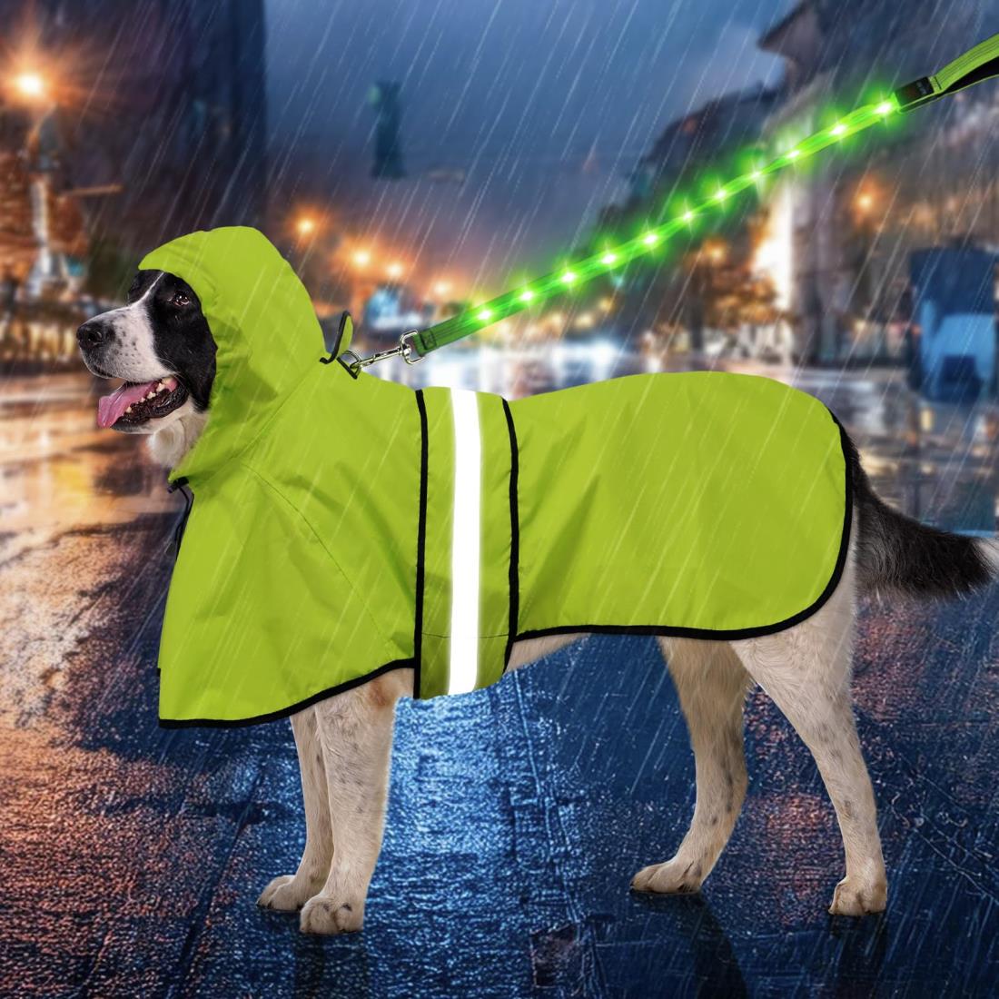 Weesiber 犬用レインコート- 防水調節可能な反射型犬のレインジャケット、軽量 通気性 帽子付 散歩用 防水 防風 着脱簡単 梅雨対策 小型犬中型犬大型犬用カッパ (グリーン, XL)