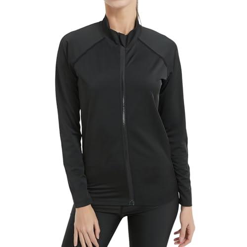 [THREEGUN] ラッシュガード レディース 長袖 フードなし UVカット パーカー 水 着 ラッシュパーカー スイムウェア 水陸両用 接触冷感 吸湿速乾(ブラック黒線L)