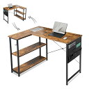 【送料無料】YeTom パソコンデスク pcデスク 右棚左棚 ?子 幅107cm desk デスク l字 コーナーデスク つくえ 棚板高さ調節可能 収納袋付き L字型 作業/勉強机 在宅ワークデスク リモートワーク ゲームデスク 書斎 収納ラック付き ビンテージ