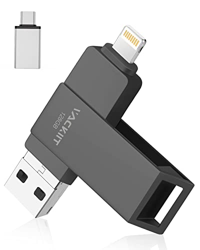 Vackiit 【MFi認証取得】iPhone用USBメモリー 128GB USBフラッシュドライブ 高速USB 3.0 フラッシュメモリー スマホ データ保存 写真 バックアップ lightningコネクタ搭載 iPhone/iPad/PC/Android/Mac兼用 容量不足解消 パスワード保護 iPad Air/mini/ iPhone 14/14 pro/13/1