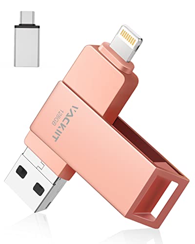 Vackiit 【MFi認証取得】iPhone用USBメモリー 128GB USBフラッシュドライブ 高速USB 3.0 フラッシュメモリー スマホ データ保存 写真 バックアップ lightningコネクタ搭載 iPhone/iPad/PC/Android/Mac兼用 容量不足解消 パスワード保護 iPad Air/mini/ iPhone 14/14 pro/13/1