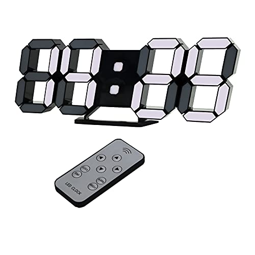 KOSUMOSU デジタル時計 LED時計 壁掛け時計 明るさ自動感応 3D置き時計 10インチリモコン付きナイトランプ年/月/日温度表示黒色 (表示は少し暗い,寝ている時に光に邪魔されやすい人が適しています。) (ACアダプター付属無し)