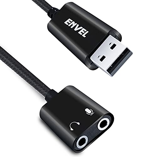 ENVEL (エンベル) USB - 3.5mmオーディオアダプター 外部ステレオサウンドカード デュアルTRS 3極 3.5mm ヘッドフォンとマイクジャック PS4/PS5/PC/ノートパソコン用 チップ内蔵 マイク対応のヘッドホンアダプター (ブラックプロ)