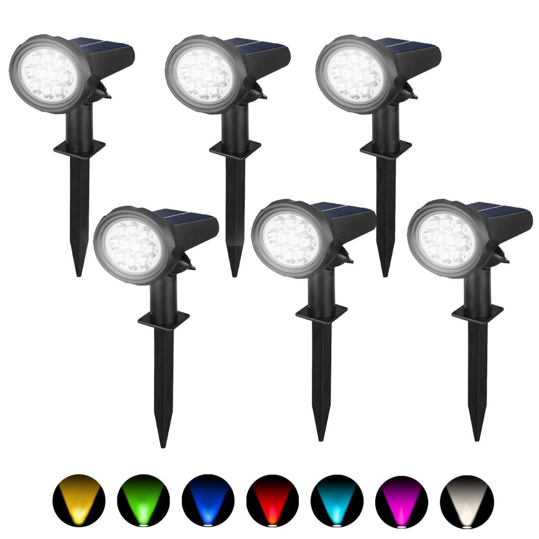 DODOGOD RGBカラー ソーラーライト ライトソーラーライト 屋外 7色の光 自動点灯/消灯 地面挿入 壁掛け式 ソーラースポットライト 配線不要 自動点灯 超明るい 装置簡単 IP65防水 防犯防災 庭園灯 芝生 駐車場 家の前 歩道 植栽(RGBカラー, 6個セット)
