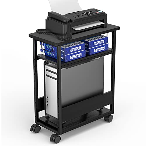 【送料無料】MIYOKI パソコンワゴン PCワゴン 複合機ラック CPUワゴン キャスター付き デスクワゴン 棚板高さ調節可能 パソコン収納 木製 デスクサイドワゴン 収納棚 ストッパー付き 移動便利 幅60×奥行30×高さ70cm (ブラック)