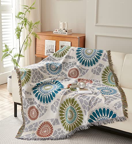 TMVOK マルチカバー 北欧風 ソファカバー おしゃれ 長方形 ブランケットフリンジ付き 綿 2人掛け 3人掛け 4人掛け カウチ ベッドカバー 毛布 ネイ ティブ カーペット テーブルクロス テーブル掛け枚 リバーシブル 汚れ防止 四季通用 大判 洗える 超便利 130*180cm