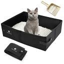 Athvcht ポータブル 猫トイレ 45×35×13cm 猫トイレ 本体 折り畳み 猫 防災 避難用 車載にも適用 収納可能 消臭 猫・小型犬用【軽量/コンパクト/お掃除簡単/持ち運び便利/携帯/災害/非常時/対策/旅行/ドライブ】 (45×35×13cm, ブラック)