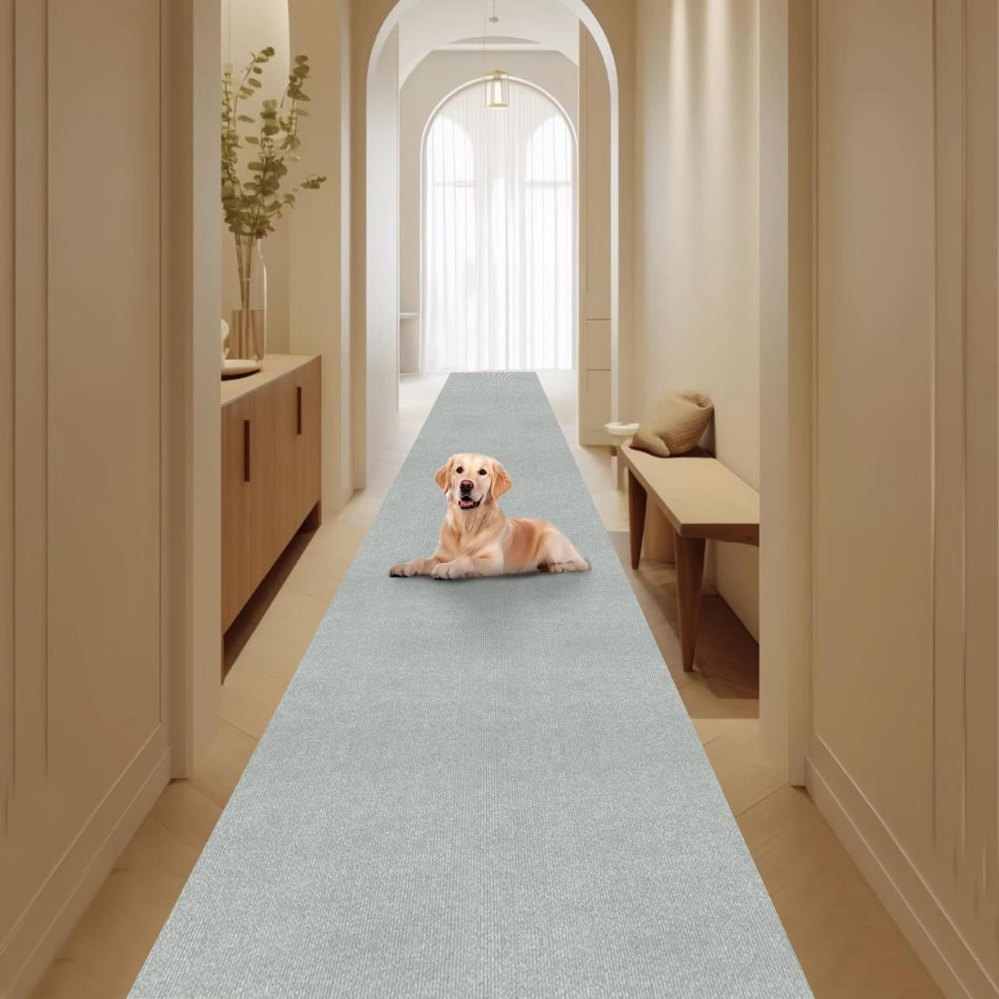 廊下敷き カーペット XINJIY ロングマット 60*300cm 厚み4mm 吸着 ずれない 滑り止め 撥水 防音 騒音対策 床保護 キズ防止 キッチンマット タイルマット 素足 廊下 玄関マット ラグ ロングマット 床暖房対応 カーペット 無地 洗える（ライトグレー）