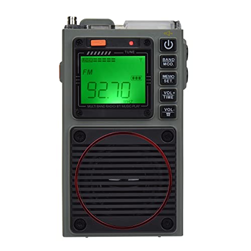 HanRongDa 小型ラジオ APPリモコン FM/中波/短波/VHF/ワイドFM対応 Bluetoothスピーカー MicroSDカード対応 充電式 懐中電灯 SOSアラーム タイマー デジタル時計 技適認証済 アウトドア 防災 旅行に最適 HRD-787