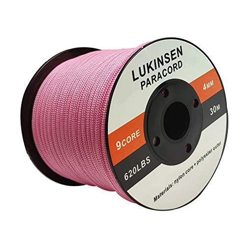乐天商城 - Lukinsen パラコード 9芯 4mm 30m パラシュートコード 耐荷重280kg ガイロープ テントロープ キャンプ アウトドア アクセサリー制作用 (ピンク, 30m)